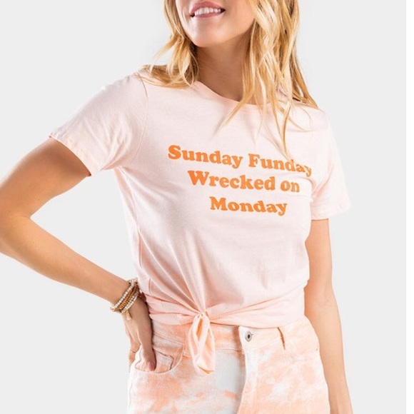 Tops - Trendy Sunday Funday Tee Crew neck casual Chic printed tee pink New with tag